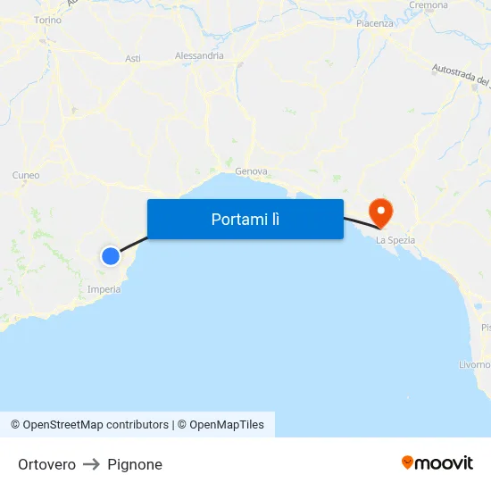 Ortovero to Pignone map