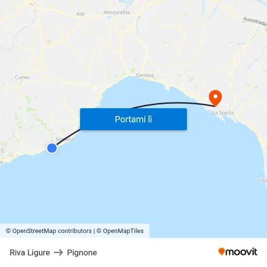 Riva Ligure to Pignone map