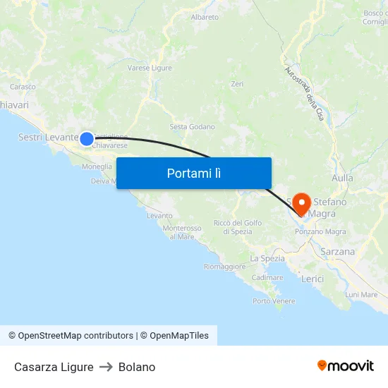 Casarza Ligure to Bolano map