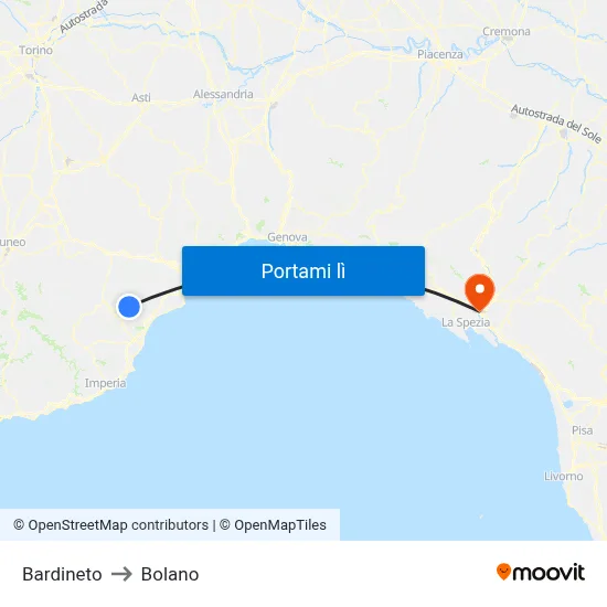 Bardineto to Bolano map
