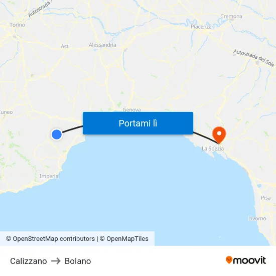 Calizzano to Bolano map