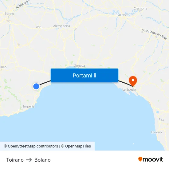 Toirano to Bolano map