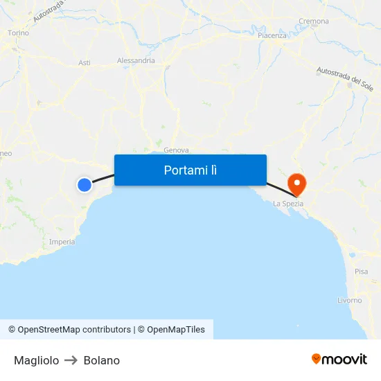 Magliolo to Bolano map