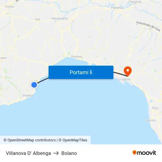 Villanova D' Albenga to Bolano map