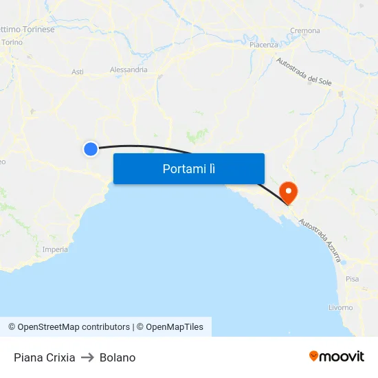 Piana Crixia to Bolano map