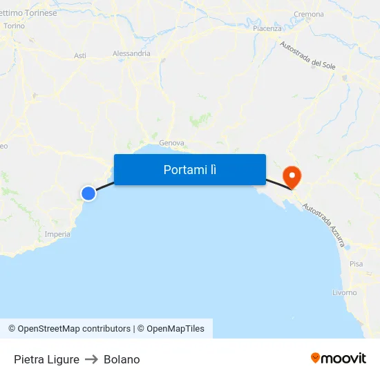 Pietra Ligure to Bolano map