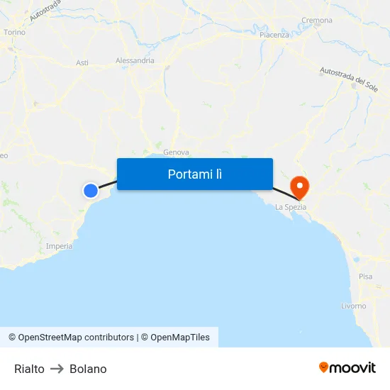 Rialto to Bolano map