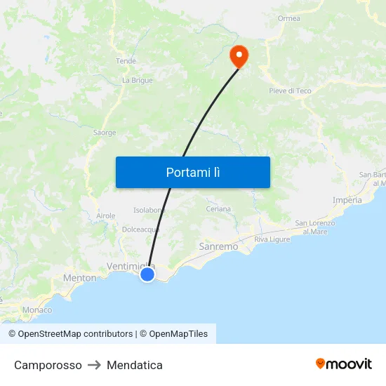 Camporosso to Mendatica map