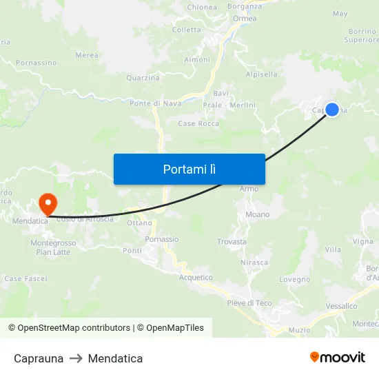 Caprauna to Mendatica map