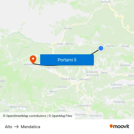 Alto to Mendatica map