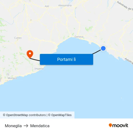 Moneglia to Mendatica map