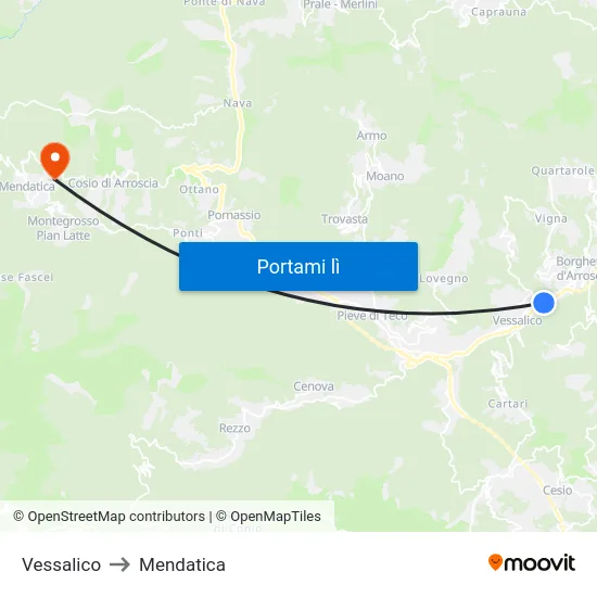 Vessalico to Mendatica map