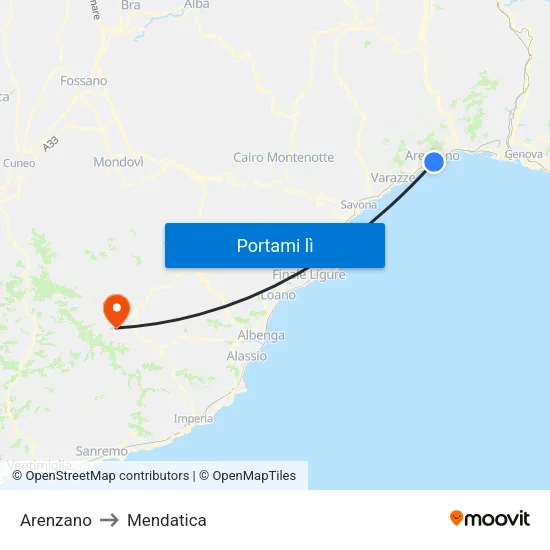 Arenzano to Mendatica map