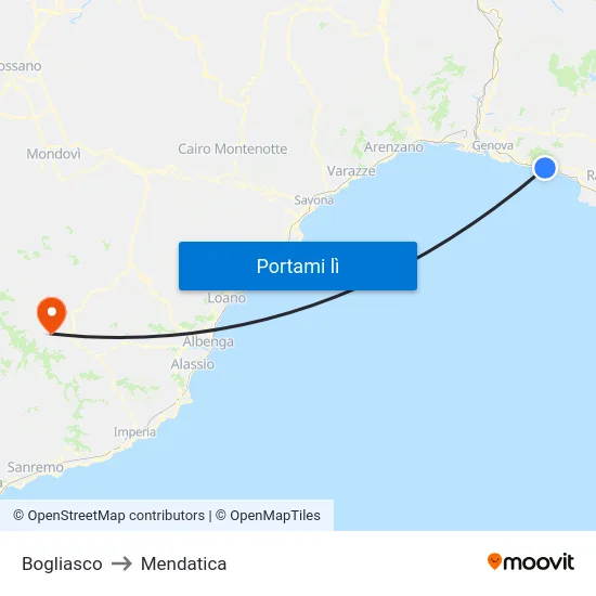Bogliasco to Mendatica map