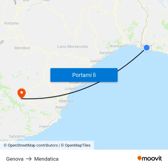 Genova to Mendatica map