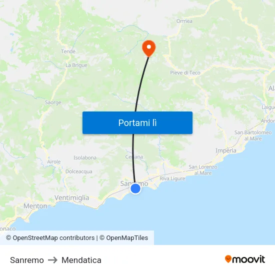 Sanremo to Mendatica map