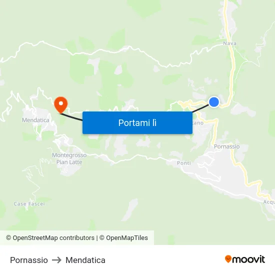 Pornassio to Mendatica map