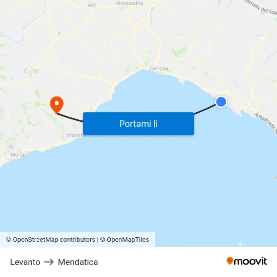 Levanto to Mendatica map