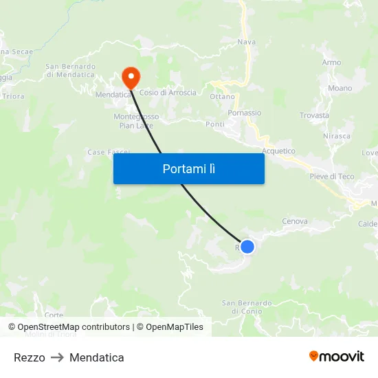 Rezzo to Mendatica map