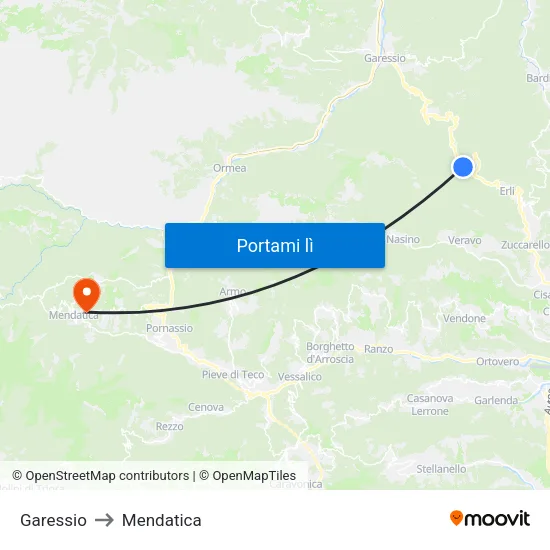Garessio to Mendatica map