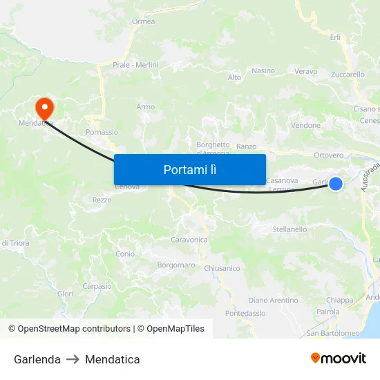 Garlenda to Mendatica map