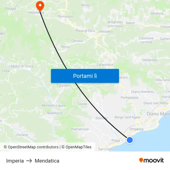 Imperia to Mendatica map