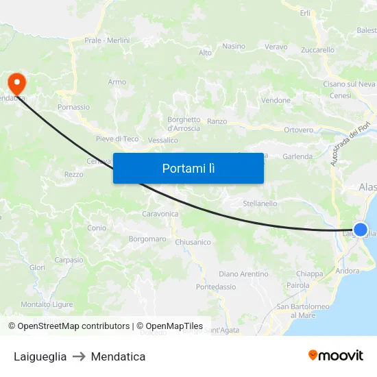Laigueglia to Mendatica map