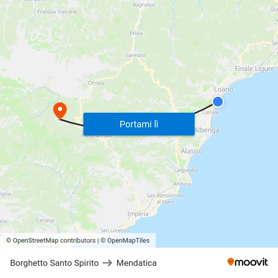 Borghetto Santo Spirito to Mendatica map