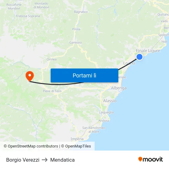 Borgio Verezzi to Mendatica map
