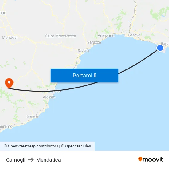 Camogli to Mendatica map