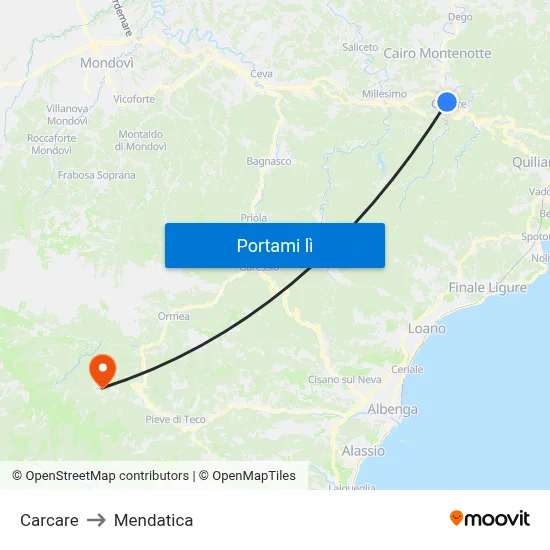 Carcare to Mendatica map