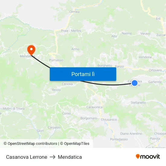 Casanova Lerrone to Mendatica map