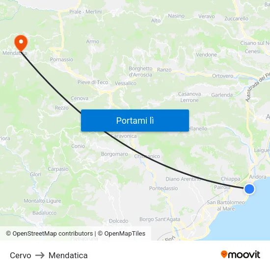 Cervo to Mendatica map