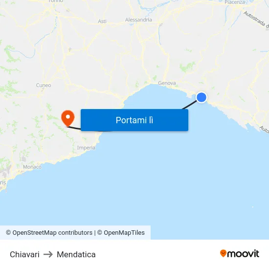 Chiavari to Mendatica map