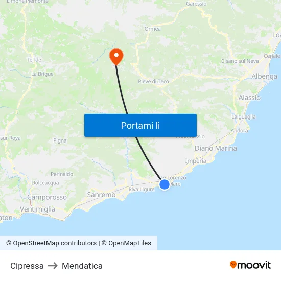 Cipressa to Mendatica map