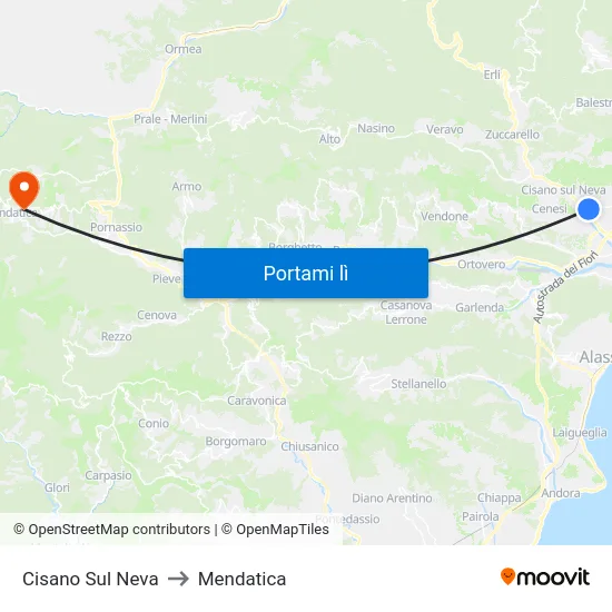 Cisano Sul Neva to Mendatica map