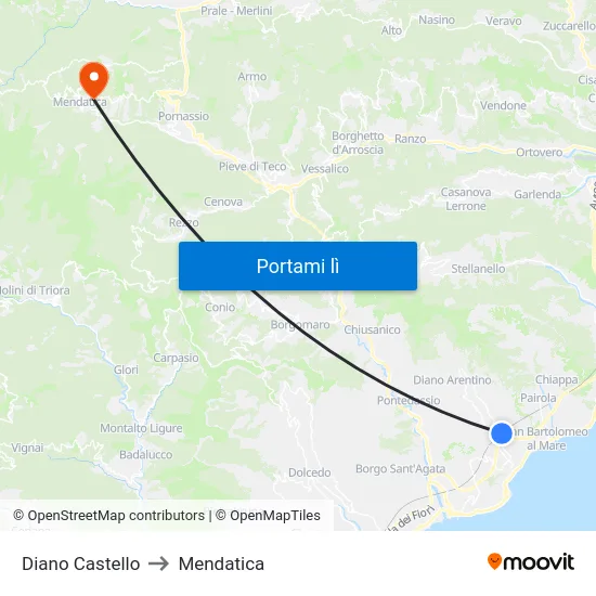 Diano Castello to Mendatica map