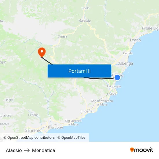 Alassio to Mendatica map