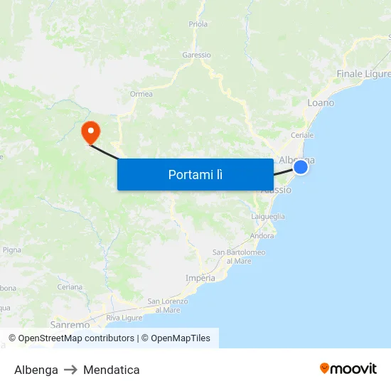 Albenga to Mendatica map