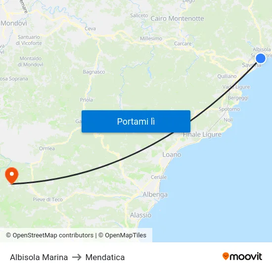 Albisola Marina to Mendatica map