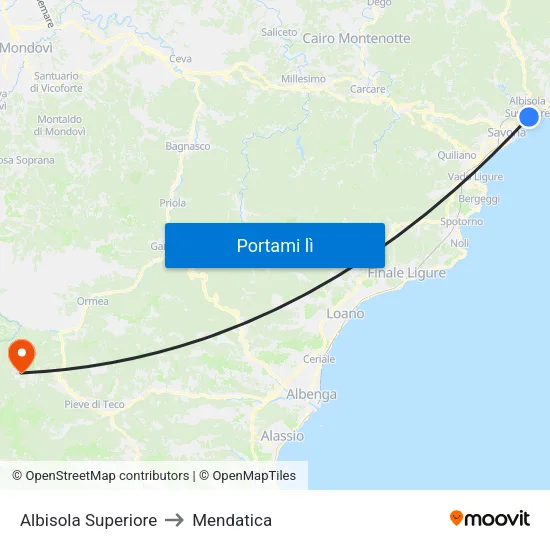 Albisola Superiore to Mendatica map