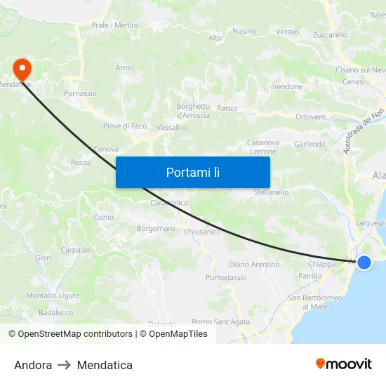 Andora to Mendatica map