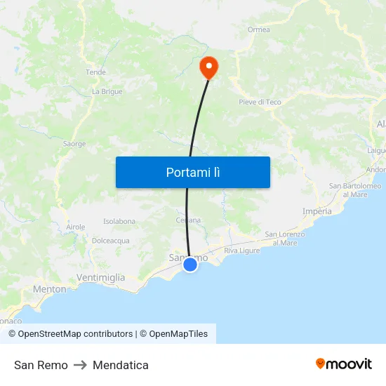 San Remo to Mendatica map