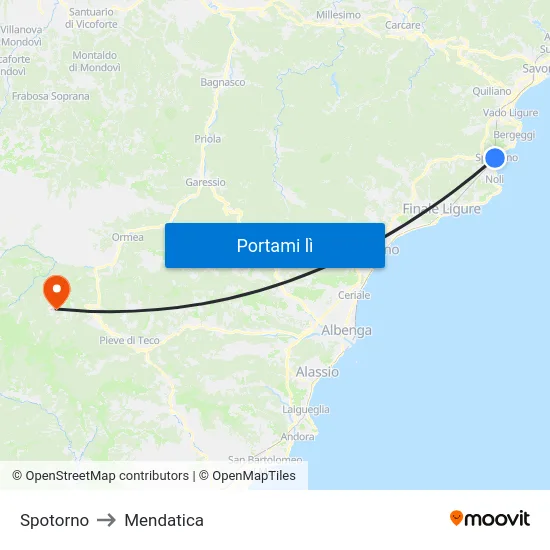 Spotorno to Mendatica map