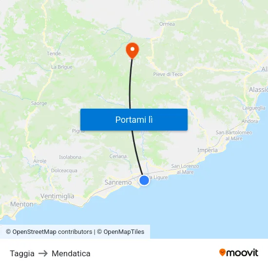 Taggia to Mendatica map