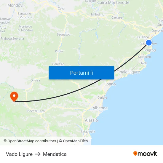 Vado Ligure to Mendatica map