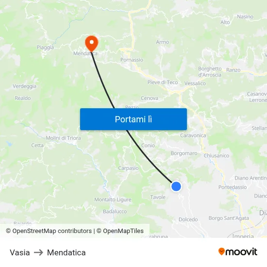 Vasia to Mendatica map