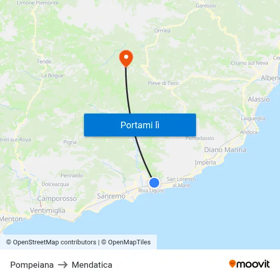 Pompeiana to Mendatica map