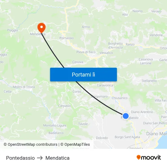 Pontedassio to Mendatica map