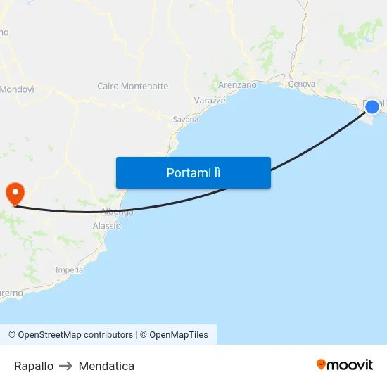 Rapallo to Mendatica map